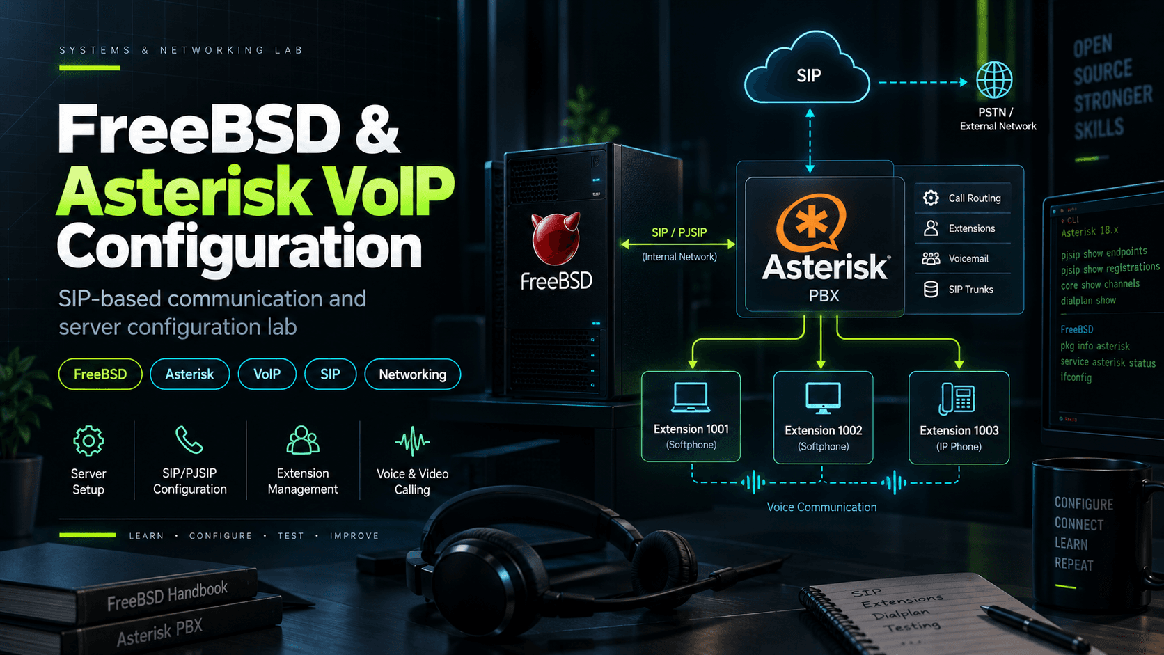 FreeBSD and Asterisk VoIP configuration lab cover