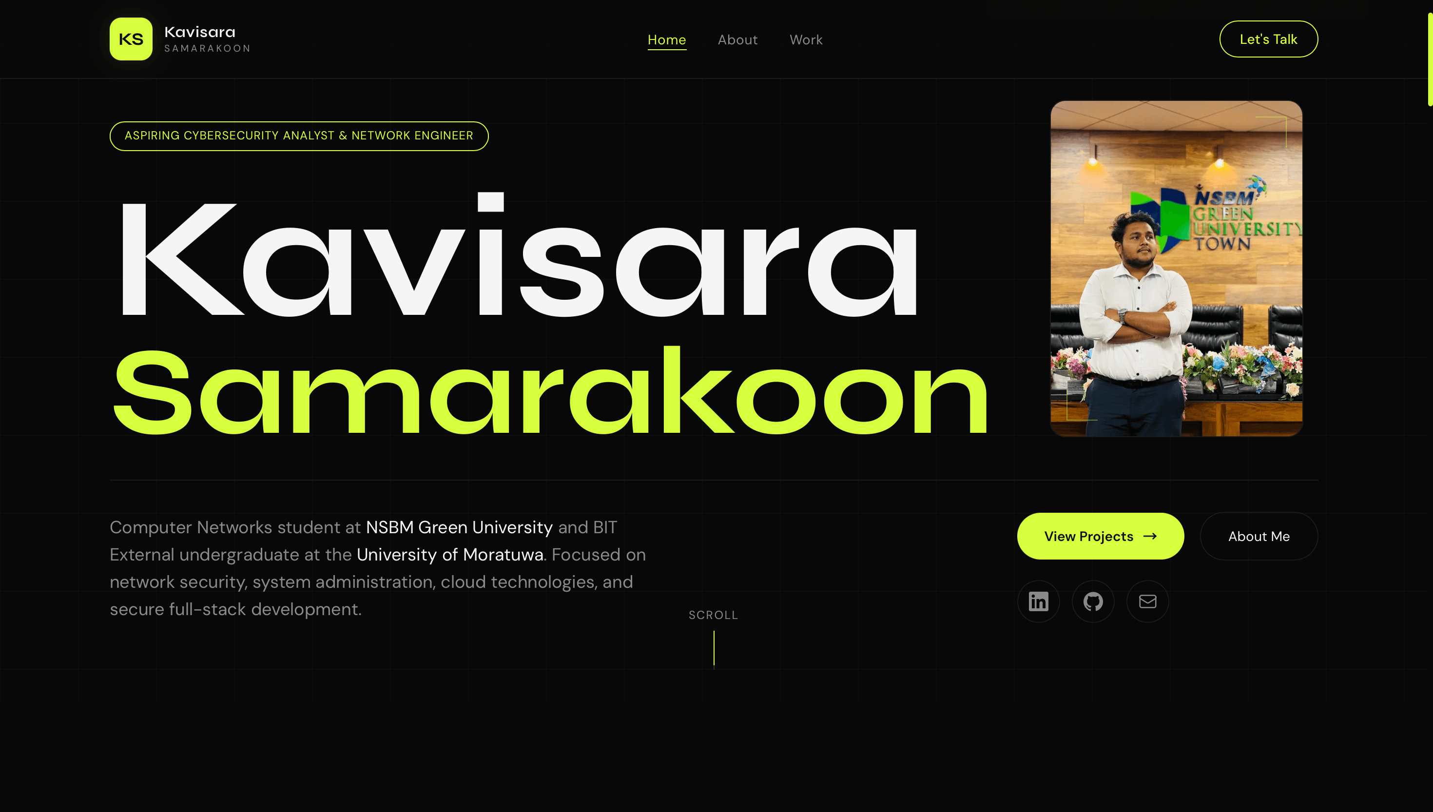 Personal portfolio website homepage hero section