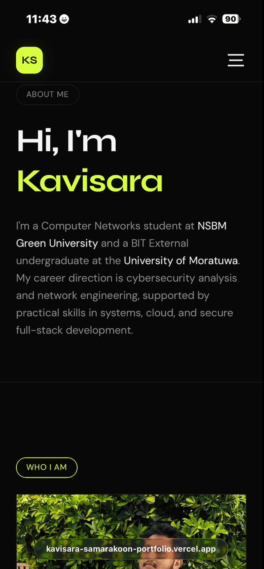 Personal portfolio website mobile responsive interface