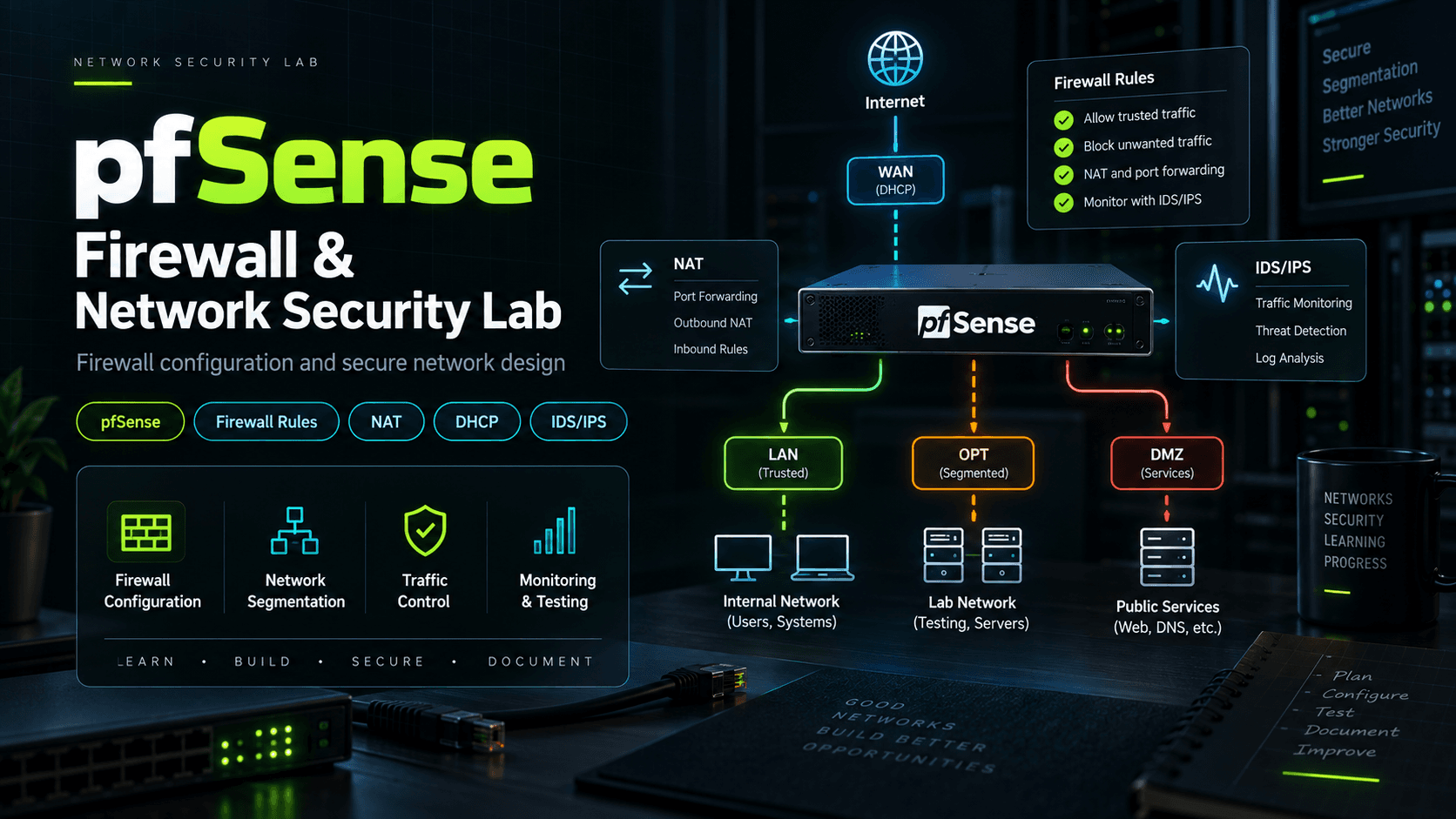pfSense firewall and network security lab cover